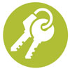 Green and white icon of keys